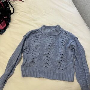 Free People Blue Cowl Neck Cable Knit Sweater